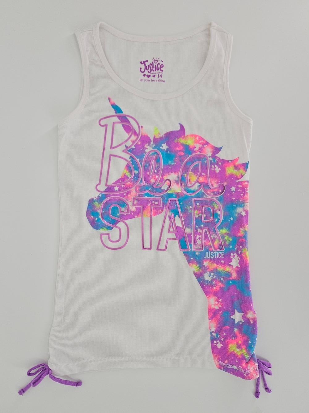 5/$25 Justice Girls Be A Star Unicorn Graphic Tank Top Size 14